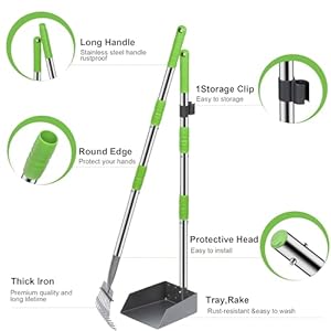 Niubya Pooper Scooper for Dogs, Metal Poop Scooper Tray and Rake Set with Adjustable Long Handle, Dog Pooper Scooper for Pet Waste Removal Niubya Pooper Scooper for Dogs Metal Poop Scooper Tray and Rake Set with Adjustable Long Handle Dog Pooper Scooper for Pet Waste Removal