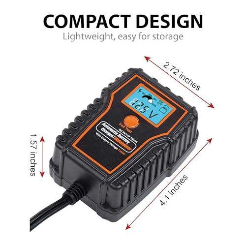 TN TONNY 12 Volt Battery Maintainer Battery Trickle Charger Float Charger LCD Display 6V 12V 750mA Battery Maintainer Float Charger for Car/Motorcycle/ATV