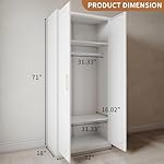 Metal Wardrobe Cabinet for Hanging Clothes, 71" Tall Armoire Wardrobe Closet with Hanging Rod, White Clothing Storage Cabinet with Doors and Shelves, Large Closet for Bedroom-Assemble Required - Image 3