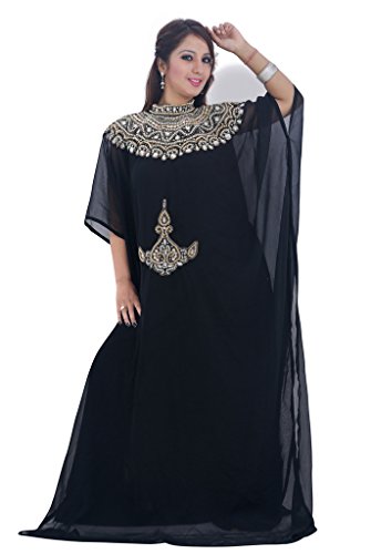 IndianAttire Women's Dubai Style Kaftan Farasha Abaya Maxi Dress Black - N3