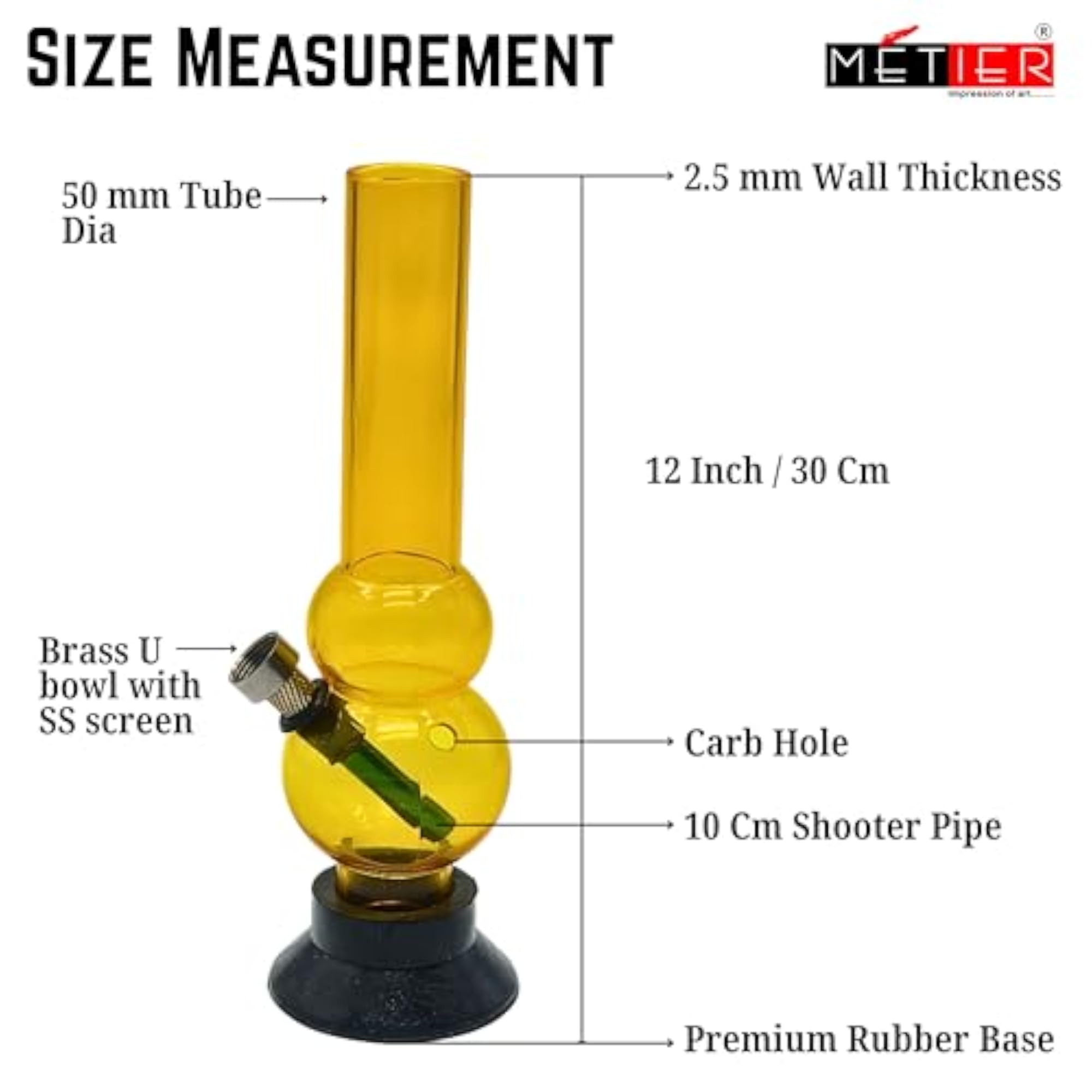 12 Inch Water Pipe Acrylic Bong, Compact and Durable