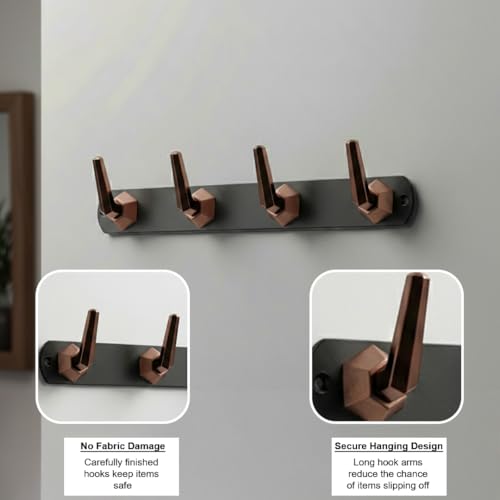 Image of Modern Design Cloth Hanger for Wall /4 Hook Dress Hanger for Door Mount /Bathroom Hooks for Hanging (Black & Cola Finish) Pack of 3-| 3 Years Warranty |