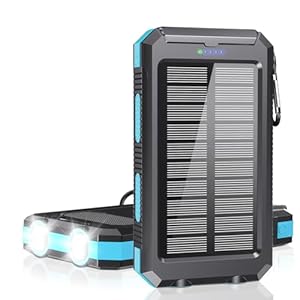 Solar Charger Power Bank – 36800mAh Type-C 5V3.1A Fast Charging Power Bank. Equipped with a Powerful Flashlight, Compass, IP65 Outdoor Waterproof Portable Power Bank (Blue)