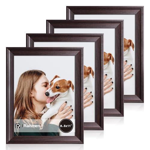 Image of iRahmen 8.5x11 Vintage Picture Frame - High Definition Real Glass Wooden Photo Frames for Tabletop Display and Wall Mounting (Dark Brown, Set of 4)