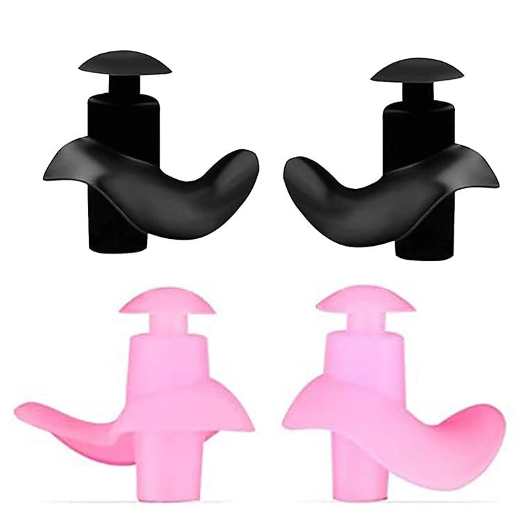 Image of Silicone Earplugs for Swimming Bathing and Sleeping, Professional Noise Reduction Reusable Silicone Swim Earplugs for Adult Swimmers Children Diving (2 Pair) (Pink Black)