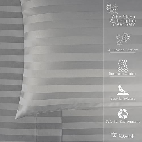 URBANHUT 800 Thread Count Egyptian Cotton Damask Striped King Size Sheets Set (4 Pc) - Ultra Soft & Smooth, Sateen Weave King Size Bed Sheets, Luxury Hotel Sheets with 16" Deep Pocket - Dark Grey