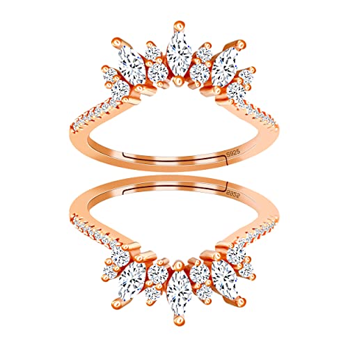 Uloveido Women's 925 Sterling Silver Marquise Cut CZ Crown Wedding Ring Guard Enhancer 2pcs Stack Rings Set Y1025