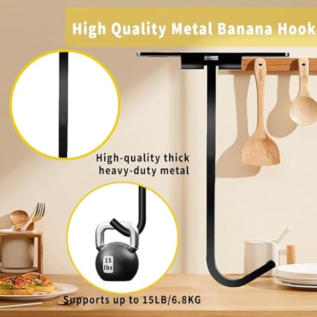 Banana Holder,Banana Hook Under Cabinet,Foldable Banana Hanger for Keep Bananas Fresh(3-Pcs Black).