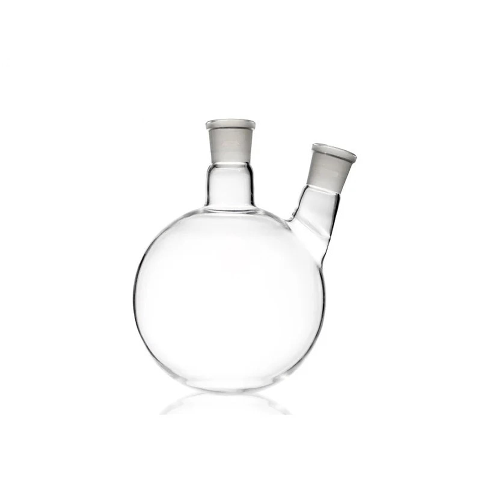 Matraz de destilación de 1000 mL, 24/29, forma oblicua con dos bocas, esmerilado estándar, fondo redondo for destilación.