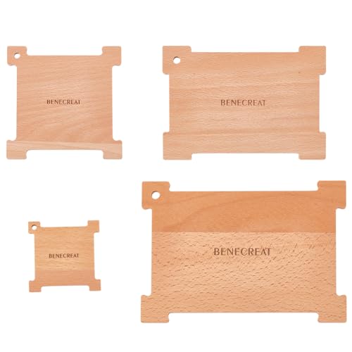 BENECREAT 4 Pcs Wooden Weaving Sampler Board, Loom Cards Handmade Weaving Tools with Holes for Loom Weaving Supplies Tablet Weaving Loom Weaving Supplies, Hole: 4.5~8mm