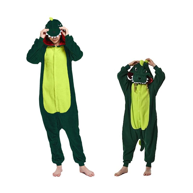 Udekit Pijama de desenhos animados de dinossauro, macacão animais pijama adorável, disfarce de cosplay para crianças e adultos para carnaval e festas de Halloween, verde, M