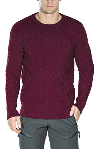 Rocorose Men's Cable Knit Long Sleeves Crewneck Sweater Burgundy S