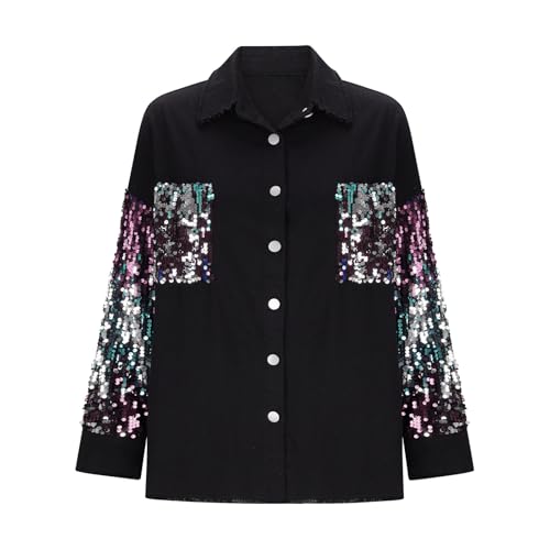 Women's Sequin Tassel Fashion Denim Jackets, Prom Party Y2K Button Down Coat Long Sleeve Lapel Western Rodeo Outfit3