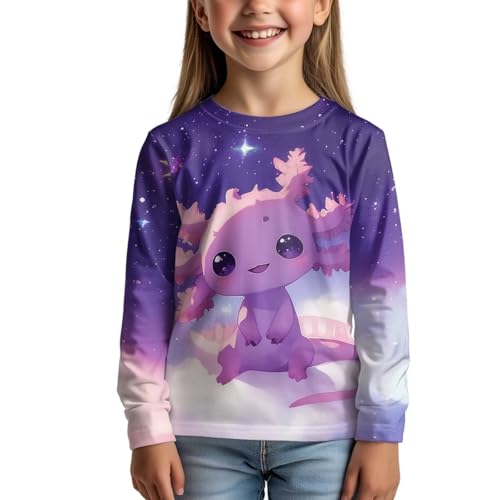 Image of Girls Cartoon Print Long Sleeve Graphic Tee Casual Crew Neck T-Shirts for 3-16 Years Little Girls