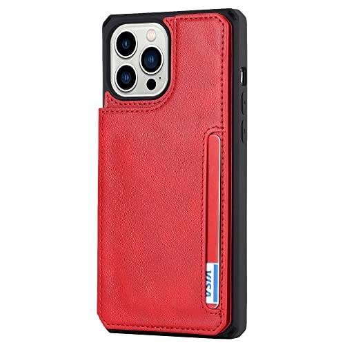 Funda de cuero con tapa iPhone 12 mini carcasa teléfono roja con tarjetero 4
