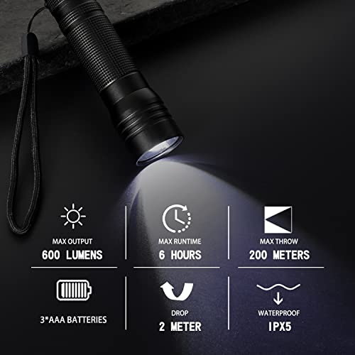 Kunhe 4 Pack Led Compact Emergencies Flashlight Bulk Set High Power Powerful Bright Tactical Flash Lights 600 High Lumens Handheld Small Mini Flashlights #TOP6