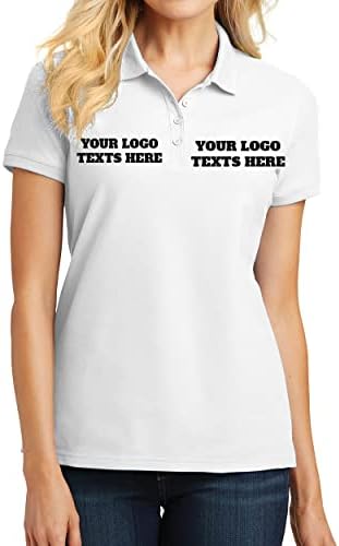 INK STITCH L100 Ladies Custom Stitching Embroidery Logo Text Design Your Own Core Pique Polo Shirts - White (S)