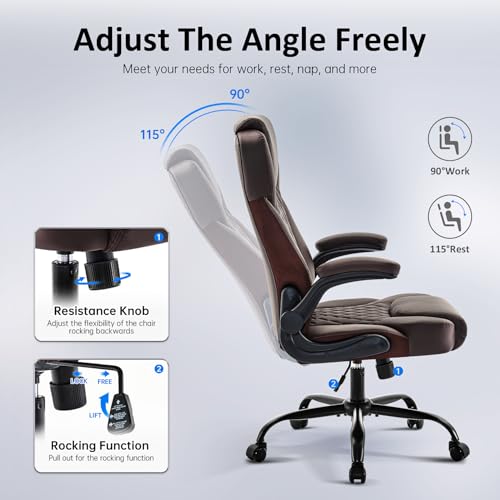 amseatec Big and Tall Office Chair, Flip-Up, Executive Desk Chair, Brown by amseatec - Image 7