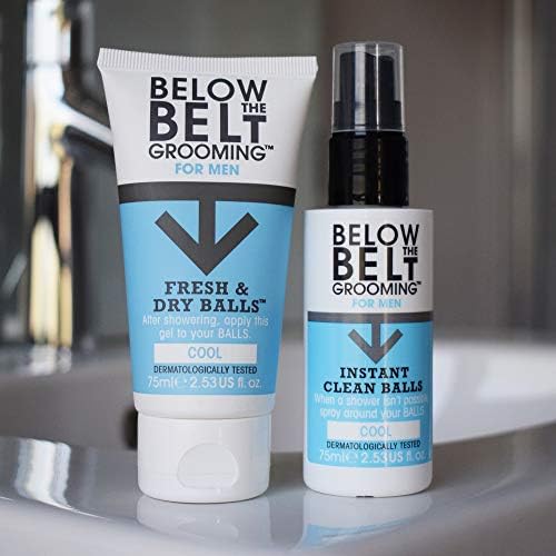 Below The Belt Grooming Fresh & Dry Balls Cool Balls, Intimate Deodorant For Men, Protects against Sweat, Odour and Chafing, Cool Mint Fragrance 75ml