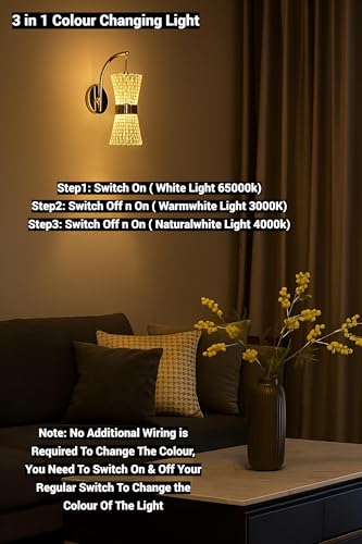 Image of FILLISKA Luxurious Acrylic Crystal Wall Lamp with Adjustable Colour Changing Function, Elegant Finish (Acrylic FrenchGold-C32)(1 Year Warranty)
