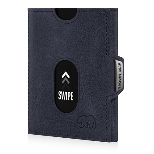 BROWN BEAR Geldbörse klein mit Münzfach echt Leder Vintage Blau | Slim Wallet RFID-Schutz | Mini Portemonnaie Echtleder | Kartenetui Herren & Damen | BB Jackson BU
