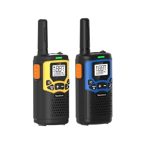 TeknoWorth Handheld Communication Device for Adult with VOX Function SOS Torch & Compact Lightweight Design for Outdoor Events and Site Coordination (Blue/Yellow Pack of 2)
