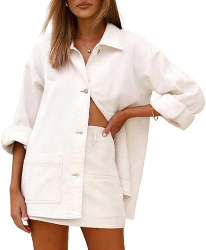 Astylish Women's Denim Shirt Long Sleeve Button Down Jean Shacket...