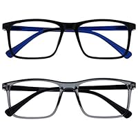 OPULIZE INK Lesebrille für Damen und Herren - 2er-Pack - Groß Rechteckiger Rahmen - Komfort Federscharniere - Kratzfest - Shwarz Grau +2.50
