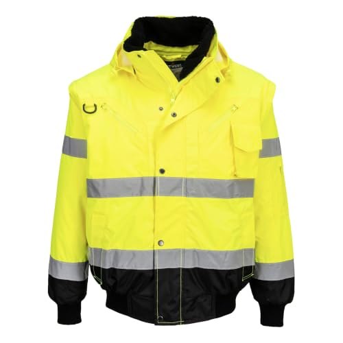Portwest C465 Hi-Vis 3-in-1 Contrast Bomber Jacket Long Sleeve Waterproof | Yellow/Black, Small, EN ISO 20471 Class 3, EN 343 Class 3:1, EN 342, Regular Fit, Knitted Cuffs and Hem, 2 Side Zip Pockets