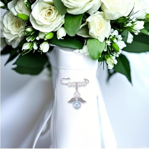 Image of MIXJOY Something Blue Gift for Bride, Wedding Day Bridal Blue Pearl Angel Wings Bouquet Garter Charm for Bride to Be