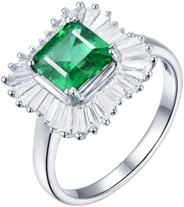Emerald Ring For Women, 14K White Gold Rings - Green Emerald Ring...