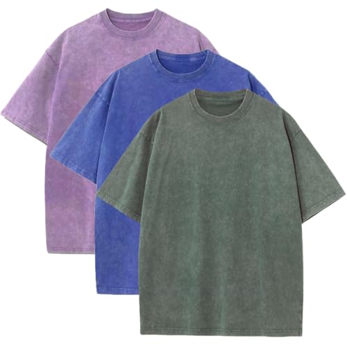 Image of 3 Pcs Men's Oversized Heavy Cotton Summer T-Shirts Vintage Tee Loose Fit Short Sleeve Casual Tshirts for Men Women