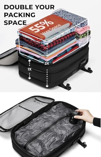 Image of Meyaar 60L Vacuum Compression Travel Backpack with Air Pump Included, Expandable Space Saver, Waterproof, TSA Lock & Multi-Pocket Design Laptop Backpack with USB Charging