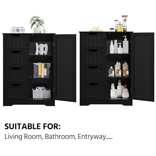 image for Yaheetech Wooden Storage Cabinet, Bathroom Storage Organizer with 4 Dr