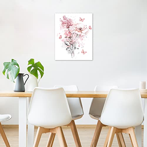 LB アートパネル インテリア パネル 絵 画 水彩 春の花 蝶 ピンク 花柄 壁飾り 雰囲気 背景 子供部屋 心癒し 気分落ち着き 壁掛けアート （フレーム付きの完成品）30*40cm*1pcs [5]