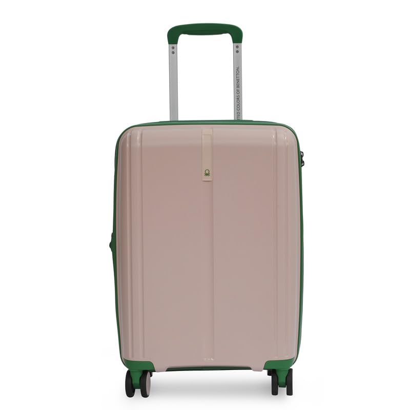Image of United Colors of Benetton Cabin Hard Luggage Emerald Plus - Baby Pink | Carry-On Trolley Bag with TSA Lock | 360 Spinner Double Wheels | Telescopic Handle | PC Shell Suitcase | 55cm | 50L Capacity