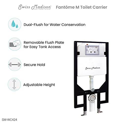 Inodoro colgado en la pared Ivy SM-WT450 blanco brillante con tanque portador SM-WC424 y placa accionadora doble descarga SM-WC001 en cromo mate miniatura 5