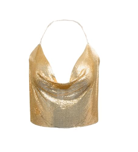 Women's Metallic Sequin Glitter Vest with Deep V-Neck Evening Party Shirt Crop Tank Tops Silver/Gold(50 * 30CM)