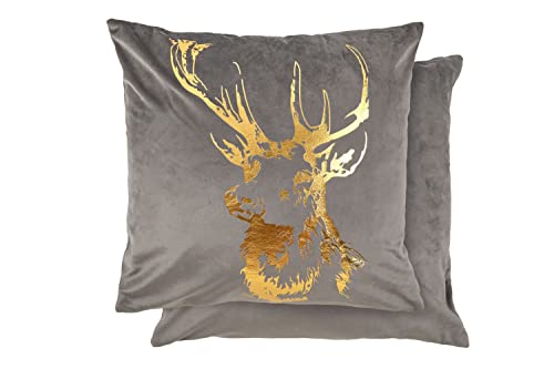 Emma Barclay Velvet Stag - Funda de cojín de Terciopelo Suave con impresión de Papel de Aluminio en Plata, 17 x 17 (43 x 43 cm) Cover