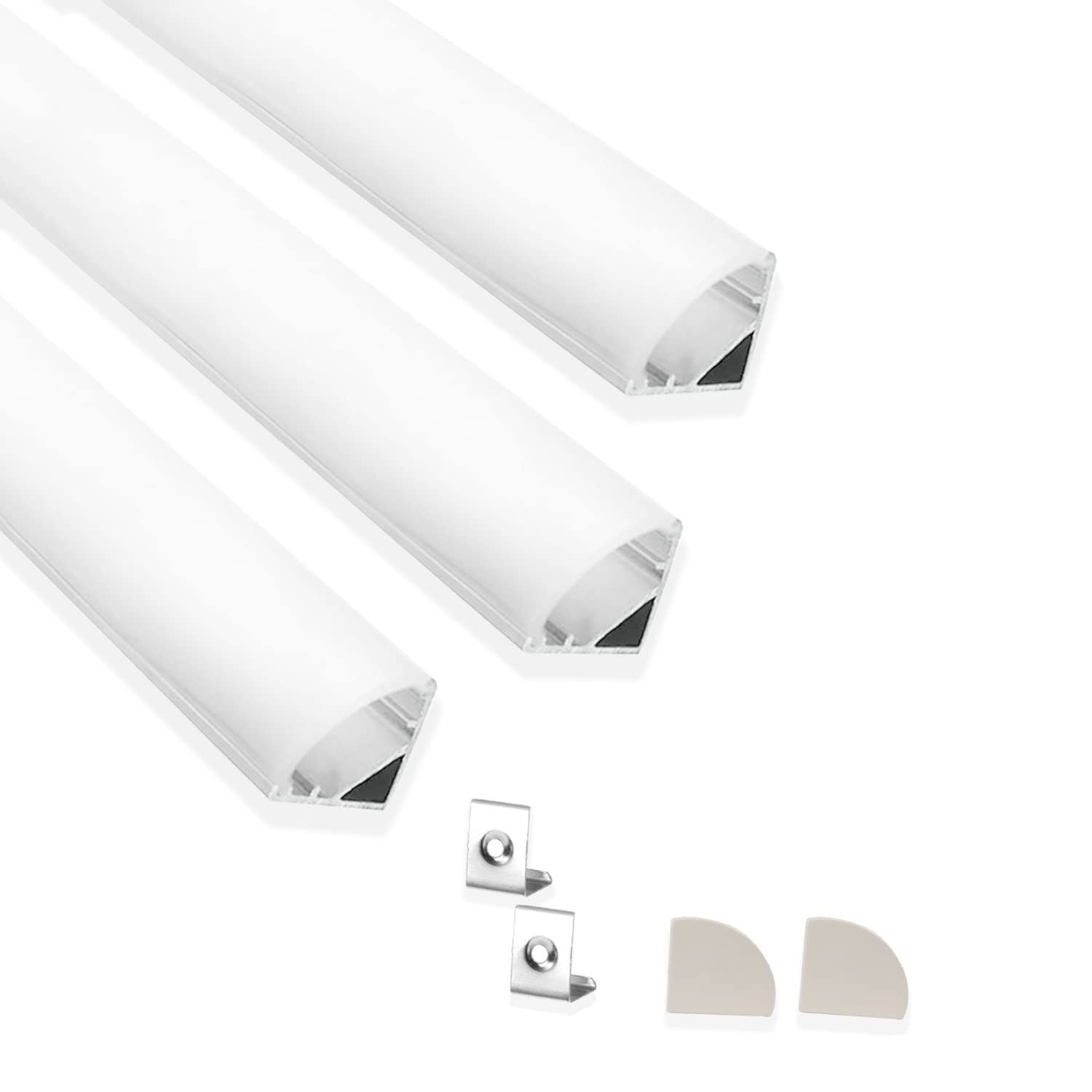 Abaj Lighting Aluminium Round Led 1Meter Profile Corner With Diffused Cover, End Caps And Mounting Clips Without Led Straight Linear (16X16Mm) - Pack Of 3, Silver