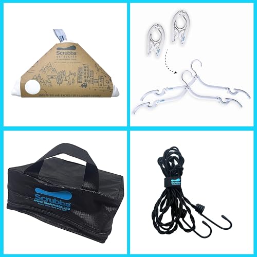 Scrubba Waschbeutel & Trocken-Set – Tragbares Waschsystem mit XL Handtuch, Wäscheleine & Haken – Für Camping, Reisen, Hostels & Hotels – Leicht & kompakt – Mobile Waschmaschine für unterwegs