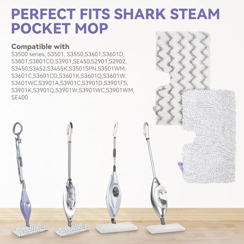 Image of S3501 For Shark Steam Pocket Mop Pads: Washable Steam Mop Replacement Pads For Shark Steamer S3601D S3601 S3801CO S3901 S3550 SE450 (6Pack)