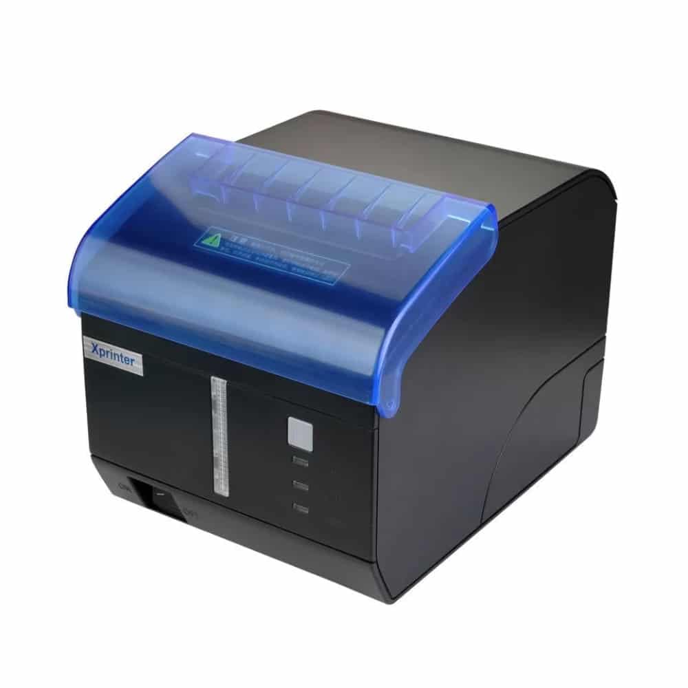 Front view of the C260M printer with indicator lights and feed button