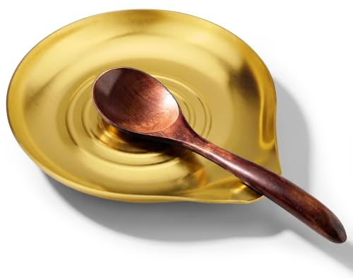 Image of VanlonPro Stainless Steel Spoon Rest, Spatula Ladle Holder, Stainless Steel Utensil Spoon Rest Holder, Brushed Finish, Dishwasher Safe 5.9 x 5.1 Inch (Round Swril Gold 1PC)