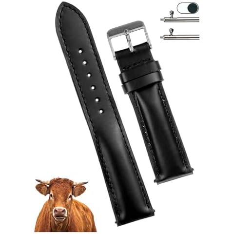 20mm Black Vintage Leather Watch Band Quick Release Leather Strap For Men Women Handmade Extra Soft Replacement Stainless Steel Strap Wristwatch Band DH-201-20MM Cover
