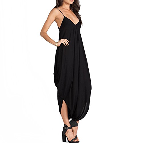 May&Maya V Neckline All In One Beach Jumpsuit (L) Black #TOP1