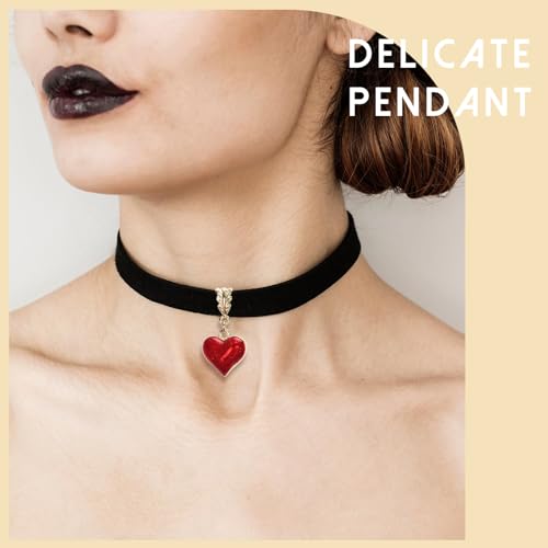 Moguri® Schwarze Halskette im Vintage-Stil für Damen, Samt-Tropfenöl, rotes Herz, schwarzes Halsband, Valentinstag Weihnachten Cosplay Party Schmuck, verstellbare Länge