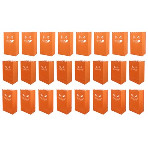 24 Bolsas de Papel Ignífugas de Halloween de Color Naranja con Silueta de Calabaza