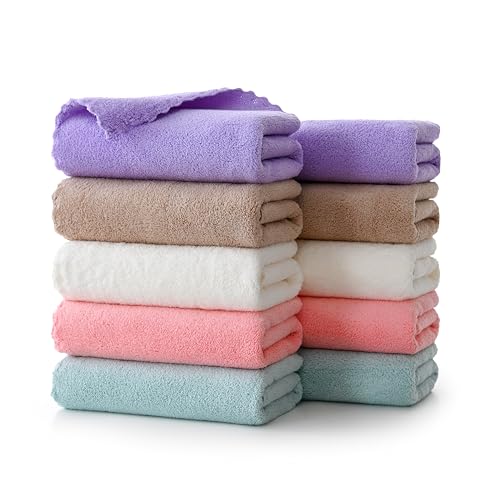 フェイスタオル 10枚セット 吸水タオル 約75×35cm 吸水速乾 ふわふわ 柔らかい 肌に優しい マイクロファイバー 抗菌防臭 毛羽落ちしない 風呂上がり 家庭用 プレゼント (5色)