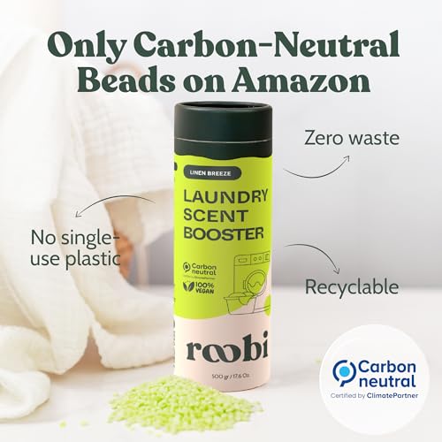 Image of Roobi Sustainable Laundry Scent Booster Beads. Linen Breeze Fragrance | 500 Grams Bulk Booster Pack, Carbon Neutral, 100% Vegan